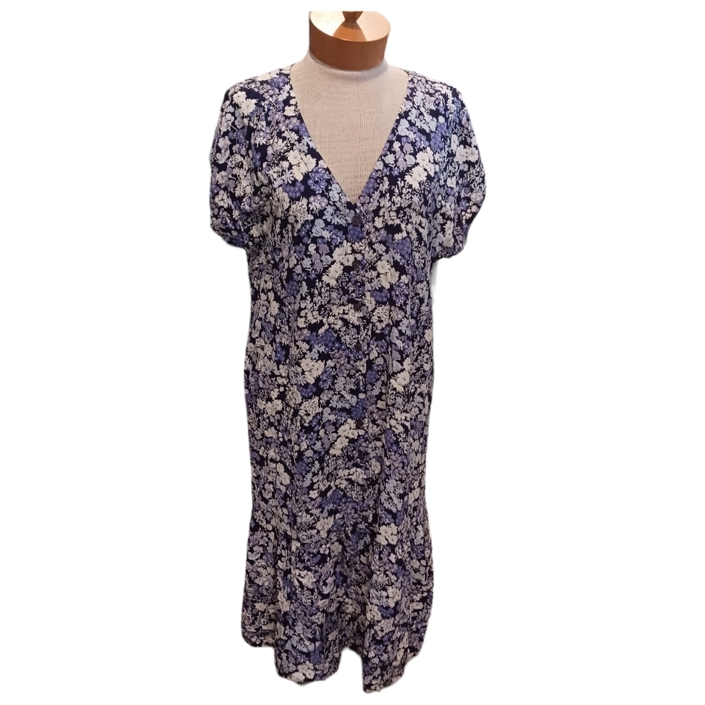 Madewell Womens Button Front Ruffled Dress Floral Flower Garden Print Purple